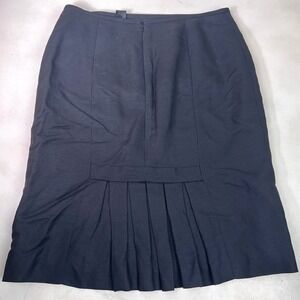 Linen Blend Pencil Skirt Black‎ Pleated Back Career Office Business Classic